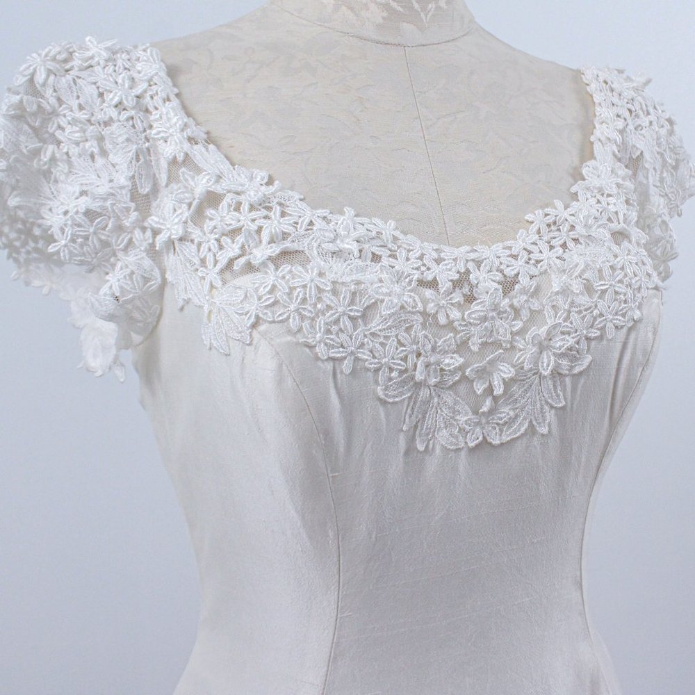 Wedding Dress Vintage 70s 4 6 Floral Lace Princess Gown White Boho Full A-line - Picture 9 of 14